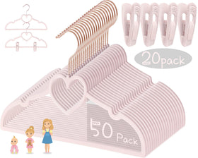 OneDream pink heart velvet baby hanger with anti-slip design keeps outfits in place