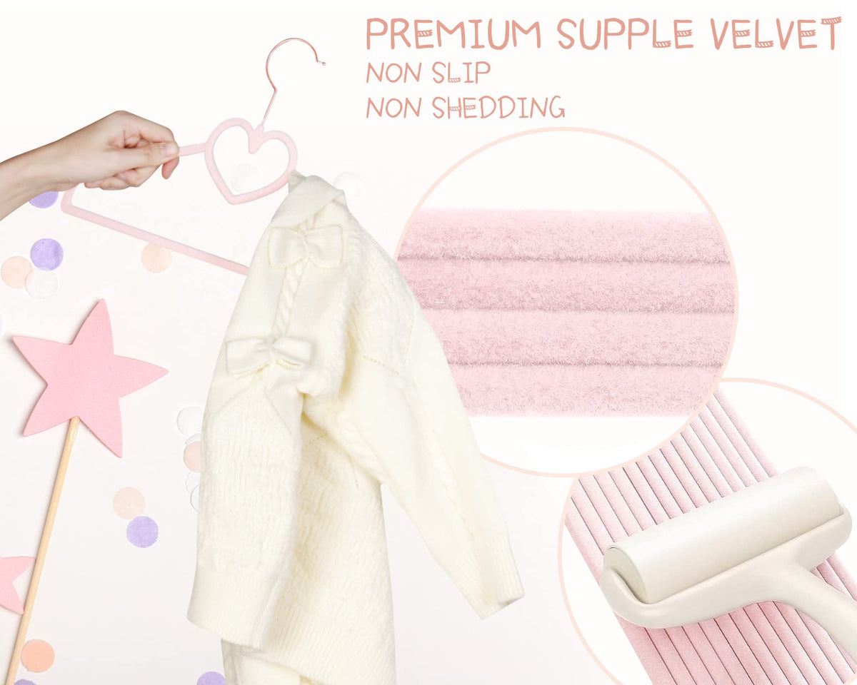 OneDream pink velvet hangers are notched for better garment fit and organization