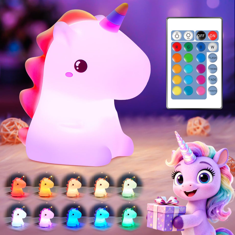 One Fire Unicorn Night Light in a ribboned gift box, ready for gifting.