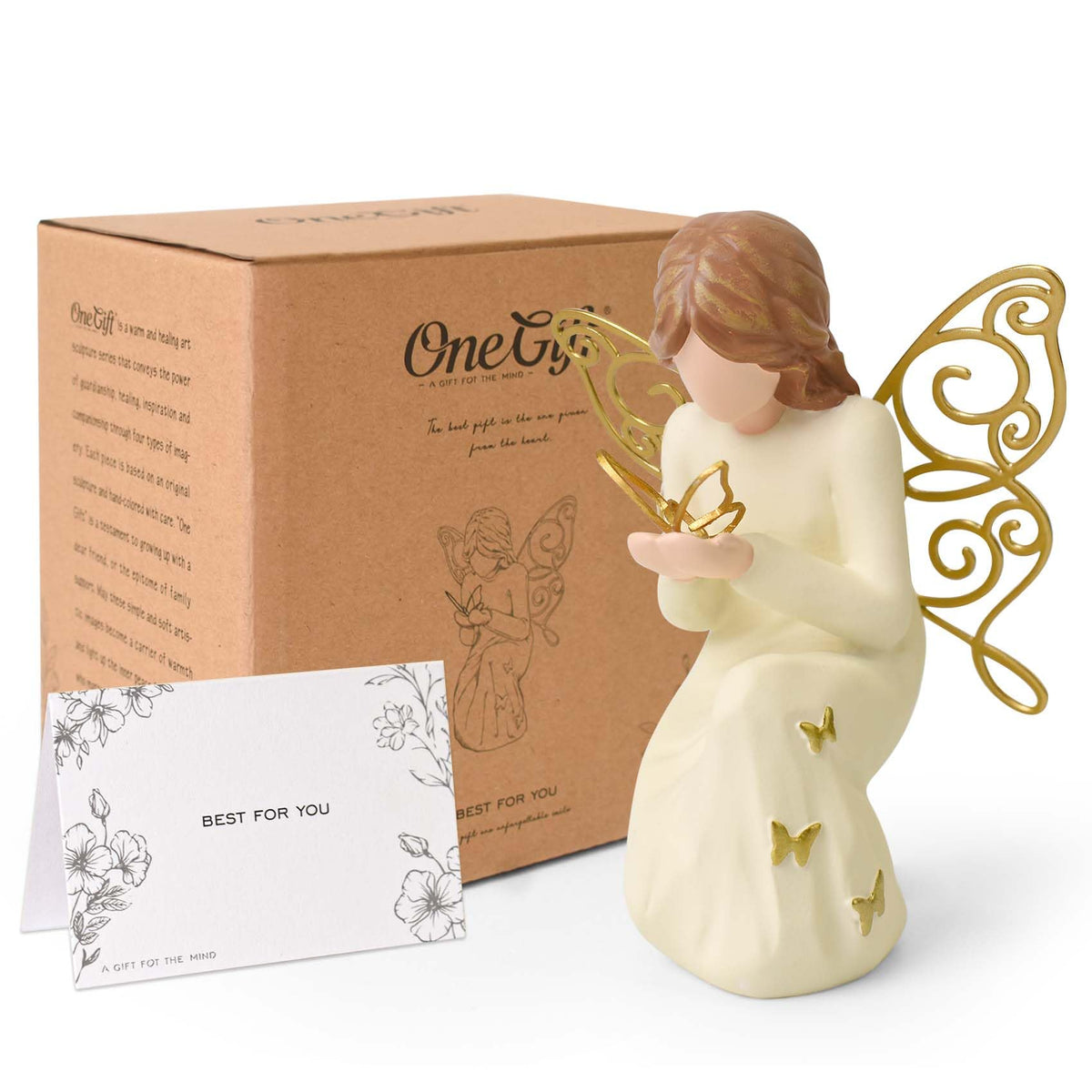 OneGift butterfly-angel-wings statue elevates shelves with hopeful transformation symbolism.