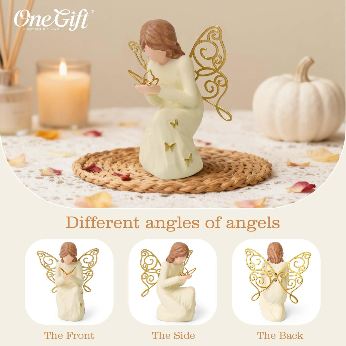OneGift resin-with-metal-wings figurine features butterfly accents for home office display.