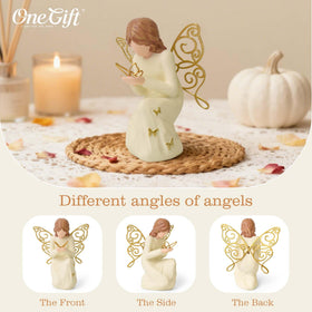 OneGift resin-with-metal-wings figurine features butterfly accents for home office display.