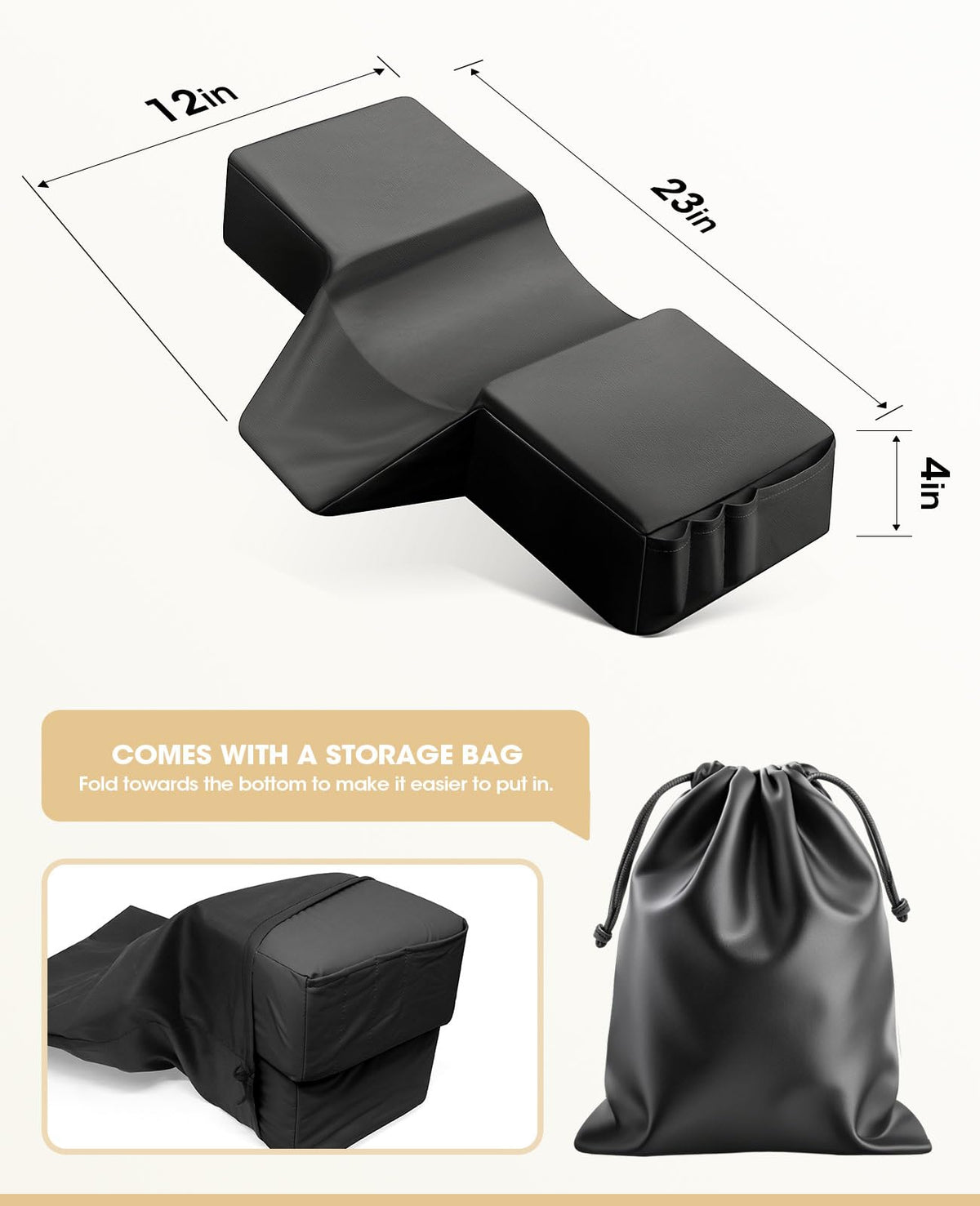 Onism Lash Pillow in black with a storage bag for mobile lash techs.