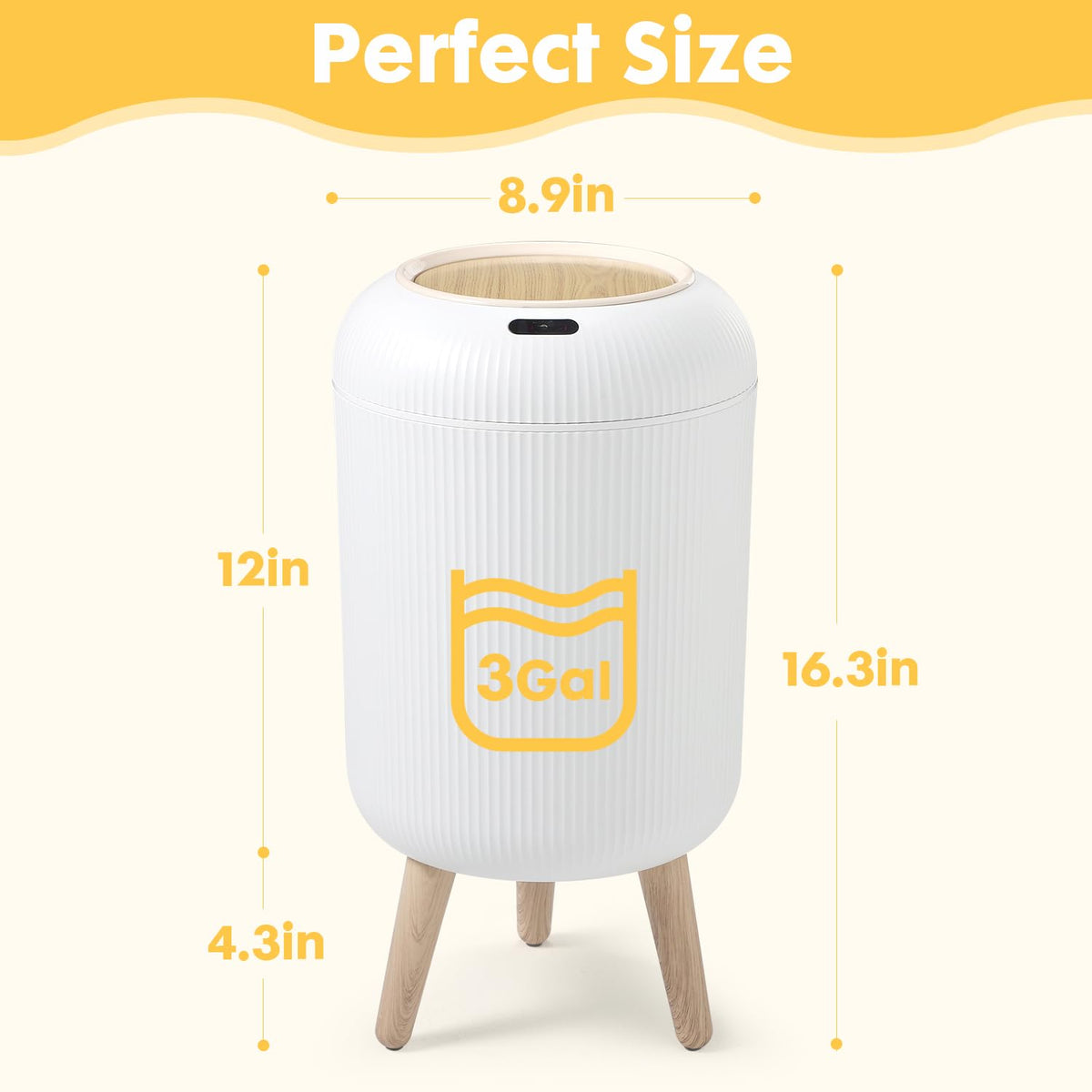 onlcuk bathroom trash can with wood-grain lid enhances modern interior design.