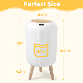 onlcuk bathroom trash can with wood-grain lid enhances modern interior design.