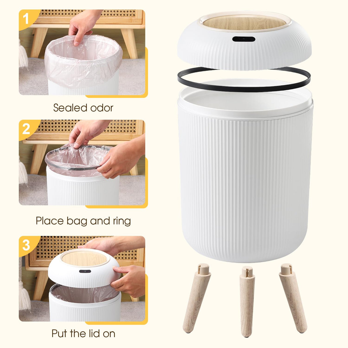 onlcuk lidded design locks in odors for fresher indoor air.