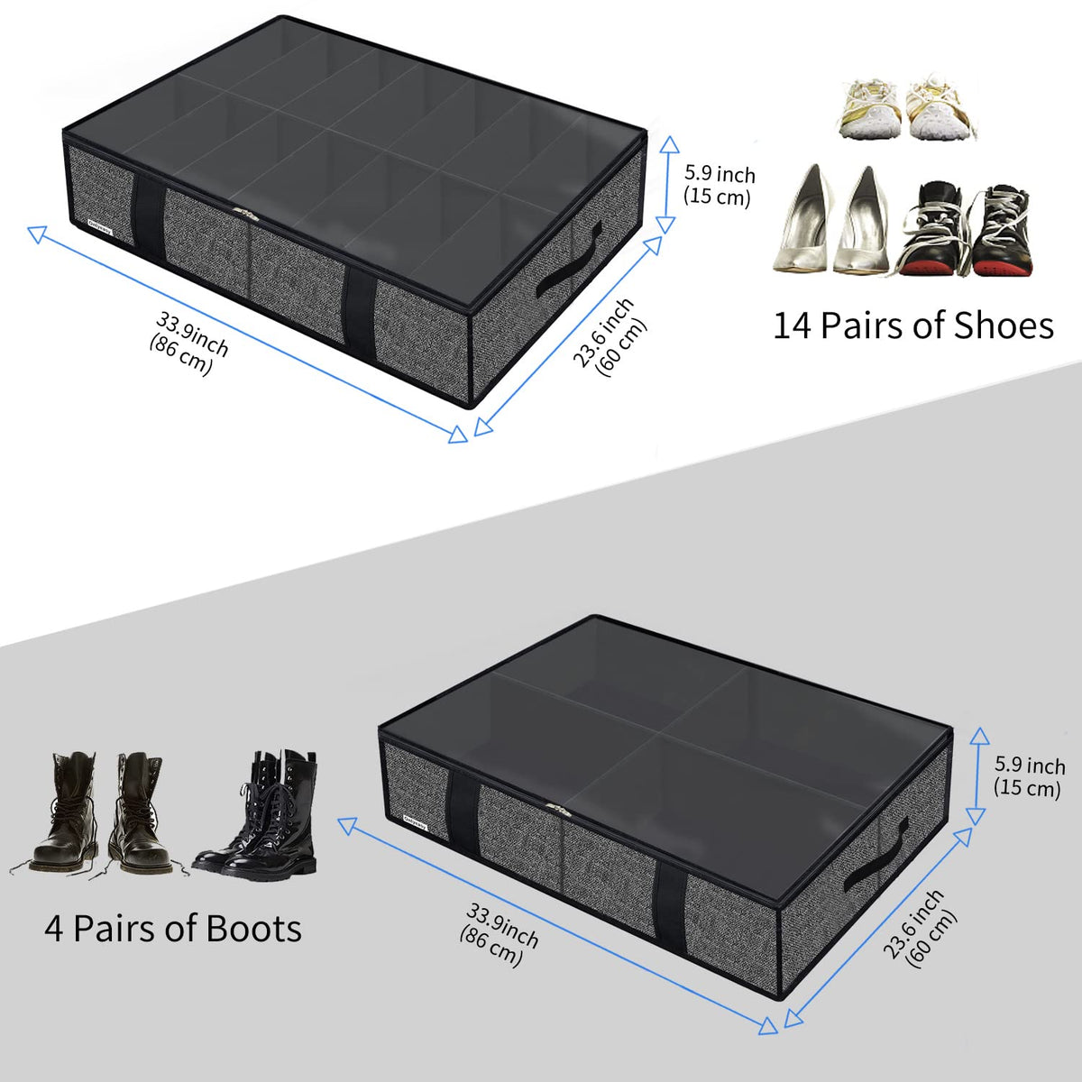 Onlyeasy collapsible underbed box with clear window for quick viewing