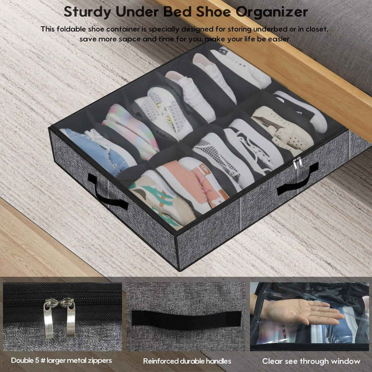 Onlyeasy front and side handles enable easy sliding under beds.