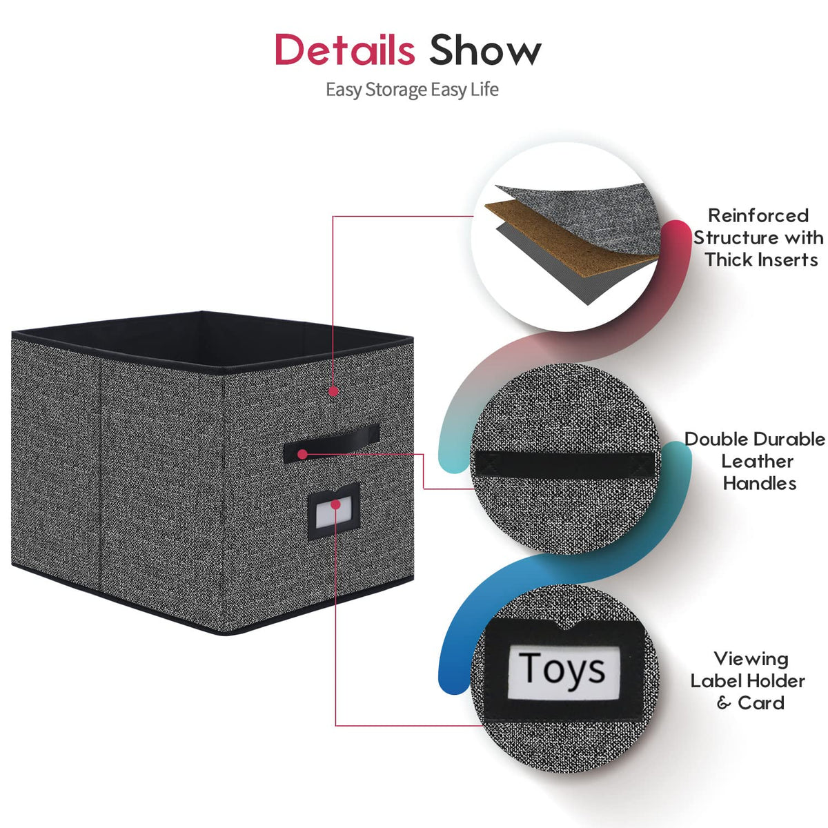 Onlyeasy storage cubes with reinforced leather handles for easy carrying.