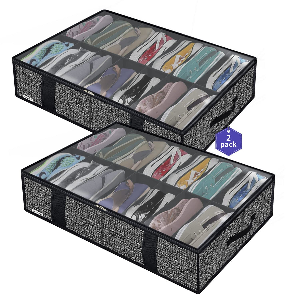 Onlyeasy under-bed shoe storage two-pack preserves neat shoe stacking.