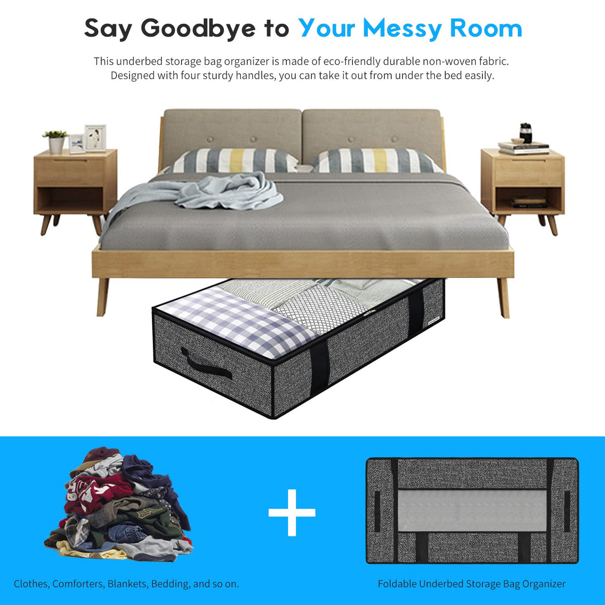 Onlyeasy linen-like black storage bag blends with bedroom decor and keeps items fresh.