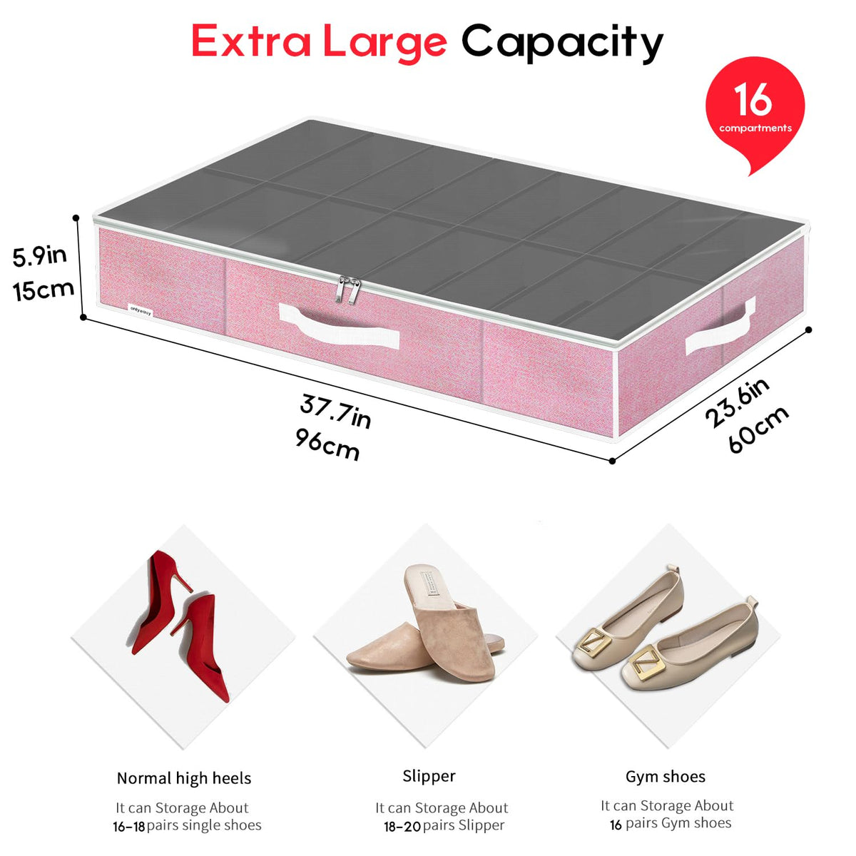 Onlyeasy under-bed organizers showing interior shoes at a glance through the window.