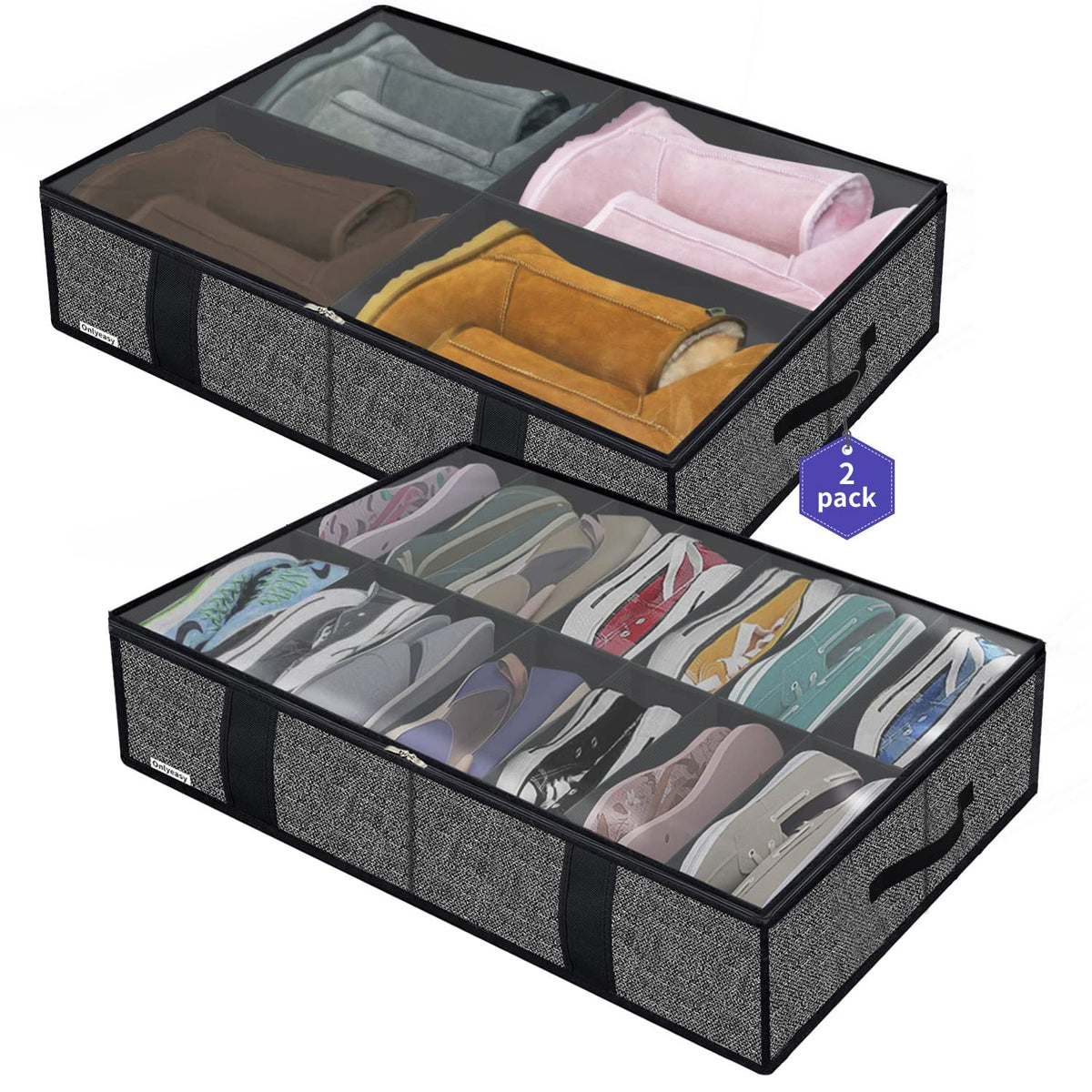 Onlyeasy under bed shoe storage with 14 plus 4 compartments for easy organization
