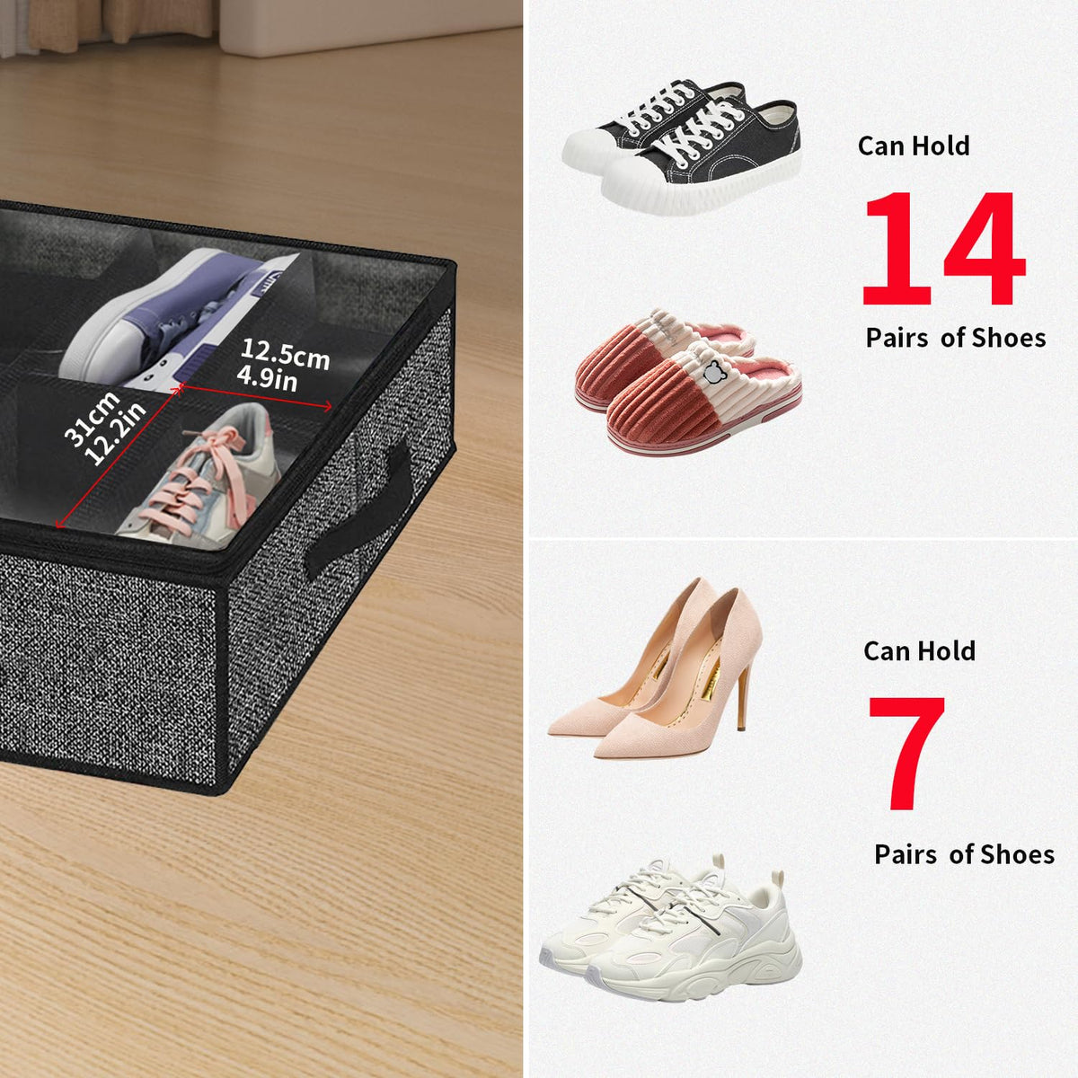 Onlyeasy under-bed shoe storage capacity up to 28 pairs.
