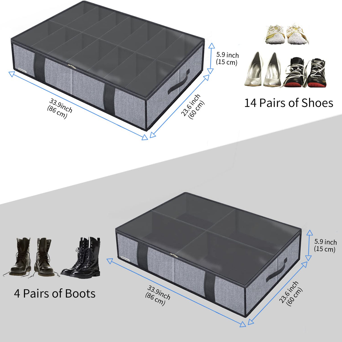Onlyeasy under-bed storage clear top window for fast access and dust protection