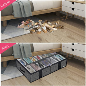 Onlyeasy under-bed shoe storage with clear window helps quick shoe identification.