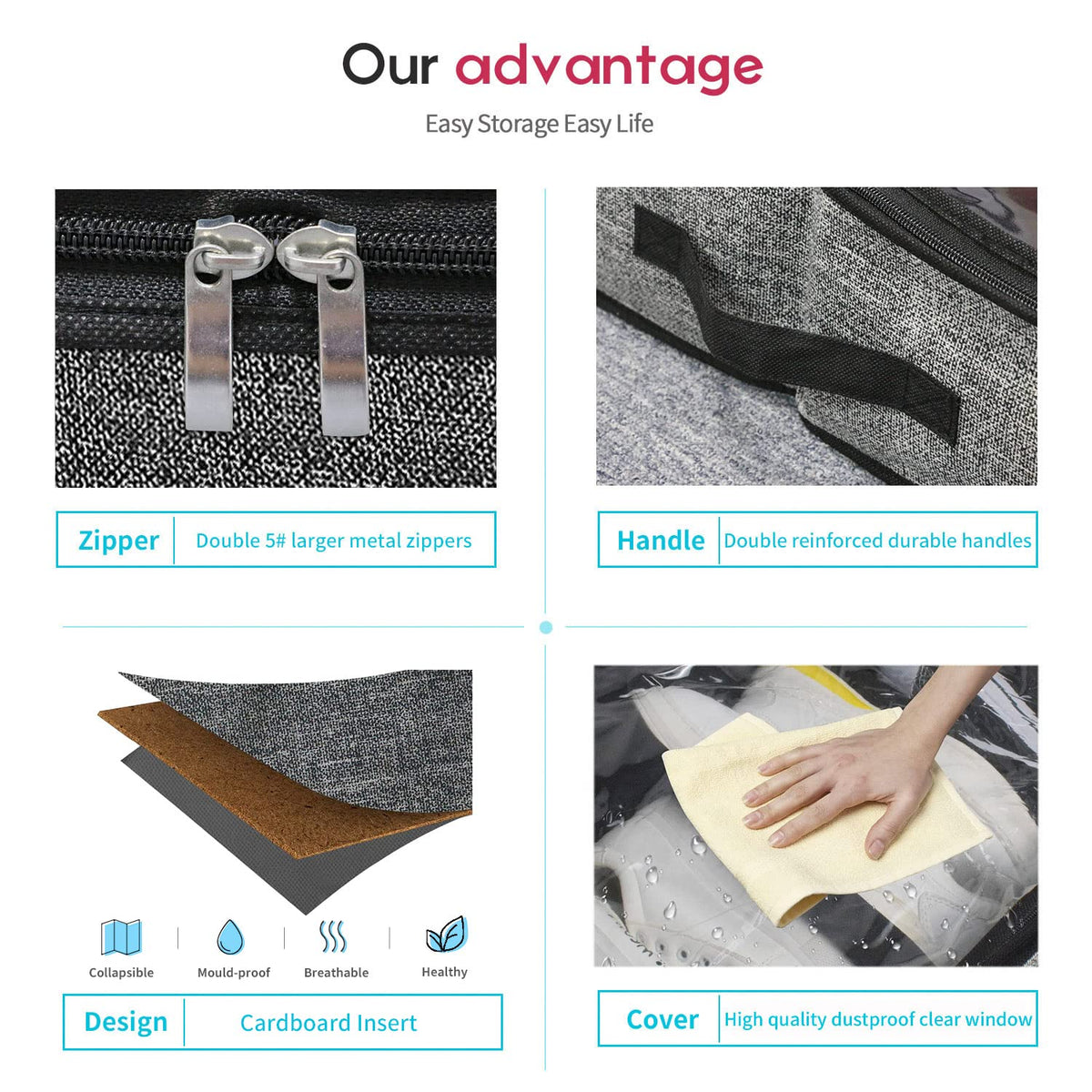 Onlyeasy under-bed shoe storage dust-proof cover protects contents from dust.
