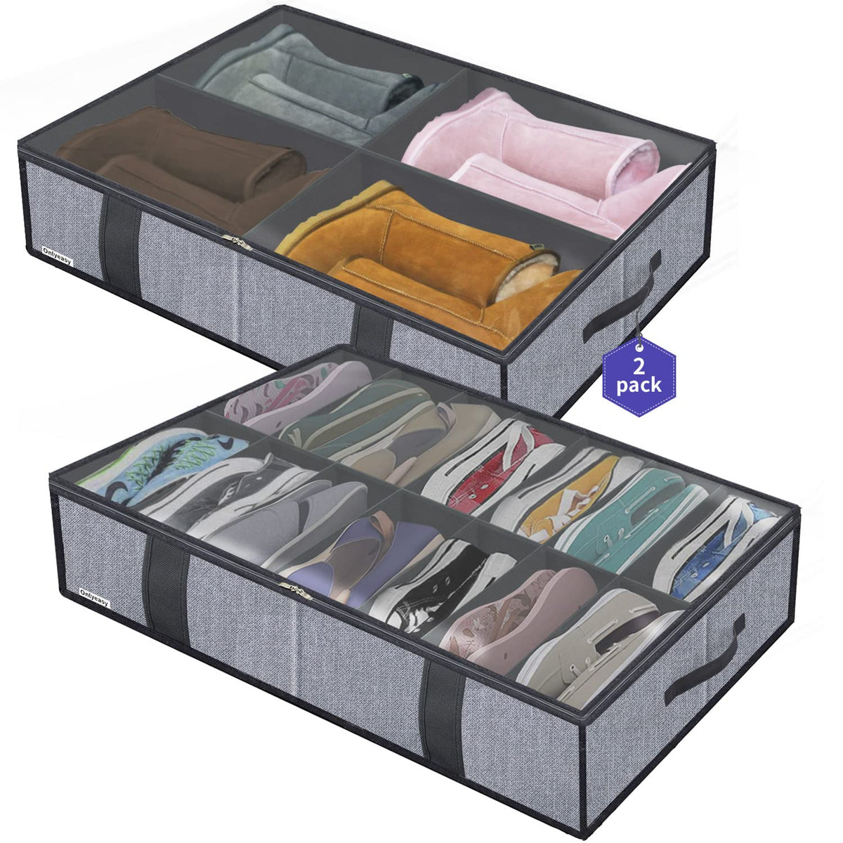 Onlyeasy under-bed storage front view showing organized shoes at a glance