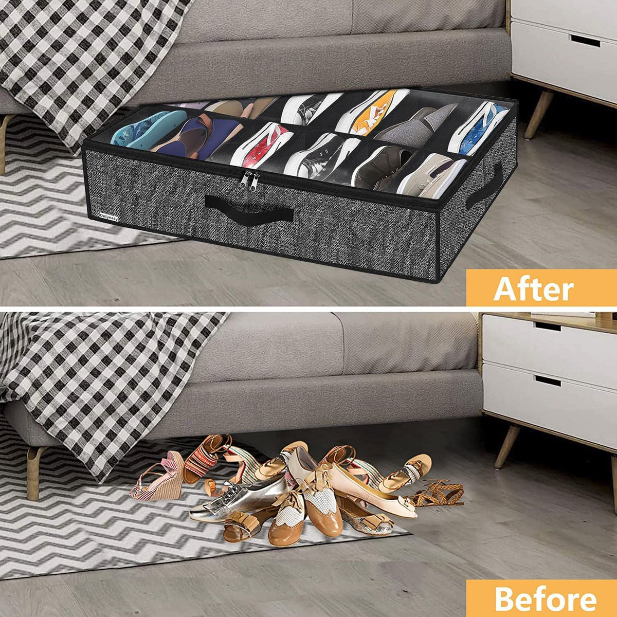 Onlyeasy under-bed storage with sturdy front and side handles.
