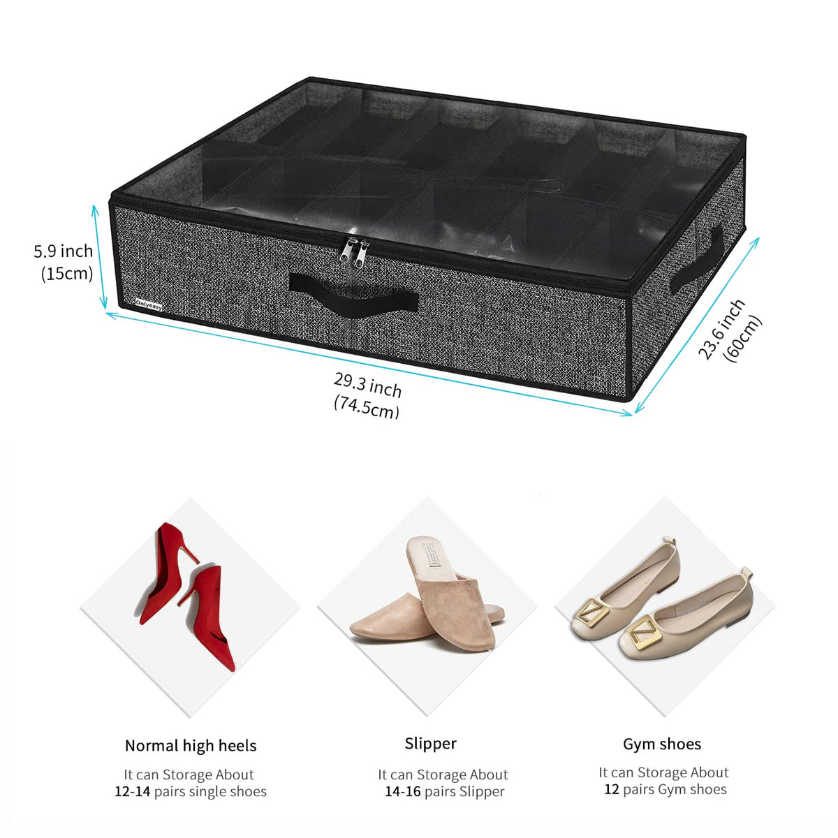 Onlyeasy under-bed storage with transparent window for quick view.