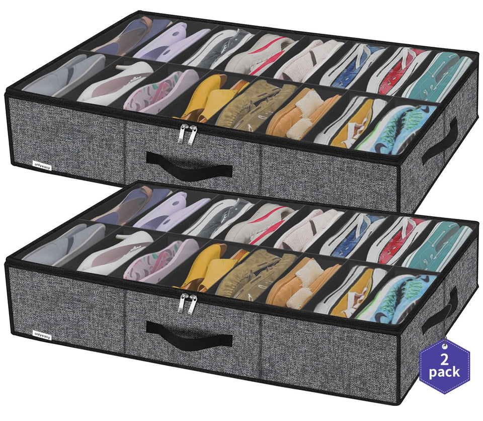 Onlyeasy under-bed shoe storage with a clear window for quick visibility.