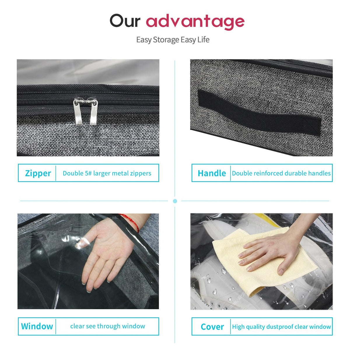 Onlyeasy under-bed storage shows front and side handles for easy sliding.