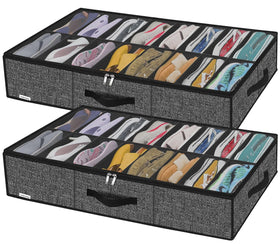 Onlyeasy under-bed shoe storage with a closed cover protects shoes from dust.