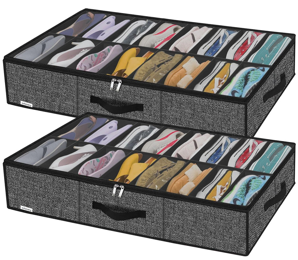 Onlyeasy under-bed shoe storage with a closed cover protects shoes from dust.