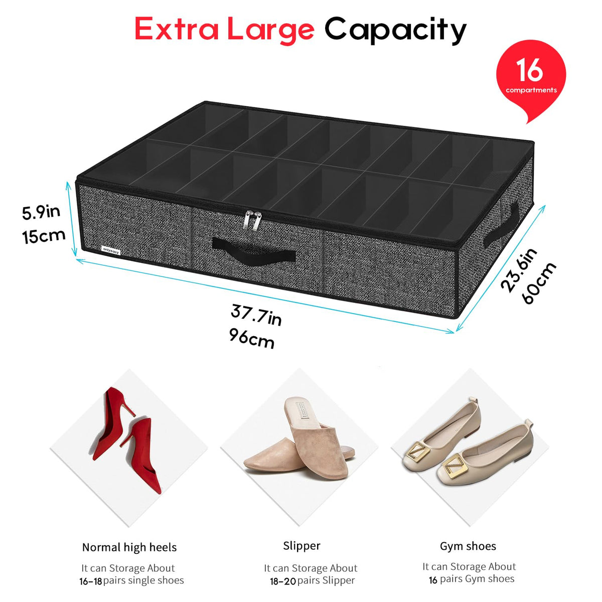 Onlyeasy under-bed organizer folds flat for compact storage when not in use.