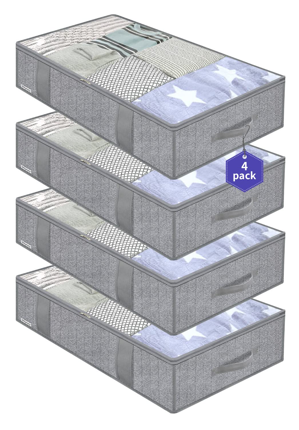 Onlyeasy underbed storage bags 4-pack foldable design for tidy clothes.