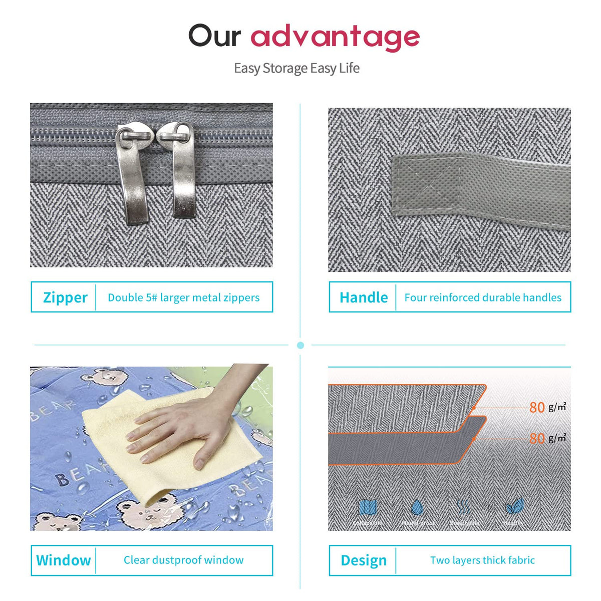Onlyeasy double-zip closure provides durable, easy access to contents.