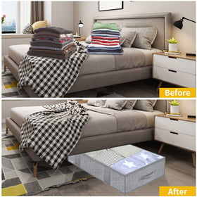 Onlyeasy grey herringbone fabric blends with bedroom decor.