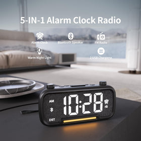 OnLyee alarm clock night light on, gentle illumination for late-night routines.