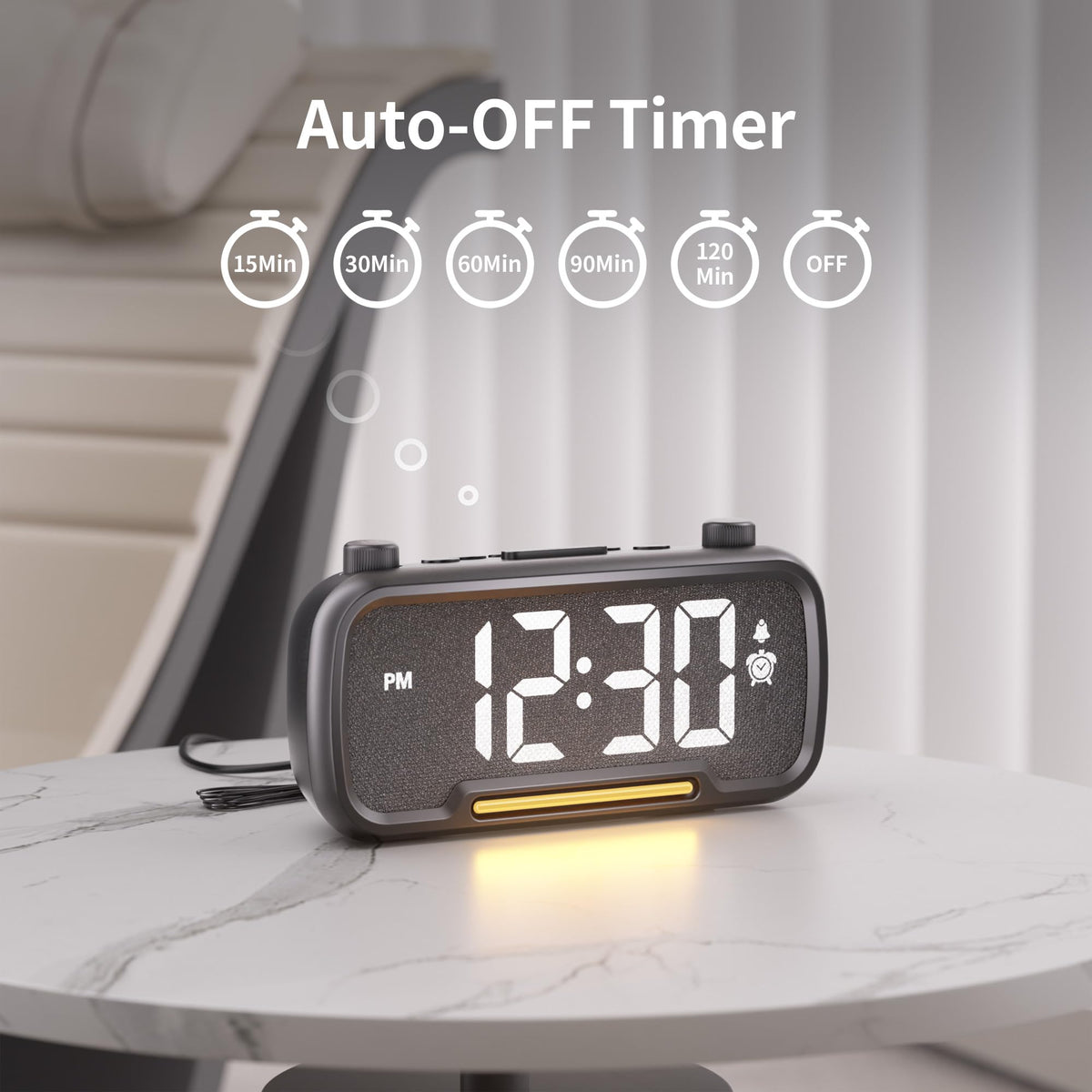 OnLyee snooze function at 9 minutes, a gentle pause before waking.
