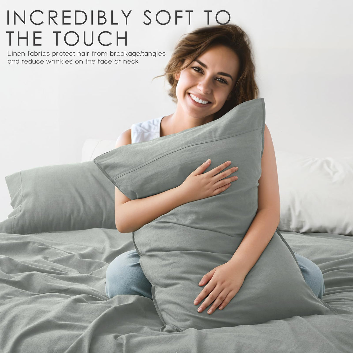 OnlySet Earl Gray linen queen fitted sheet with 16-inch pocket stays securely in place.
