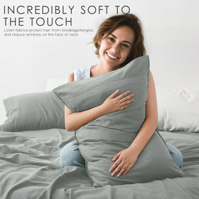 OnlySet Earl Gray linen queen fitted sheet with 16-inch pocket stays securely in place.