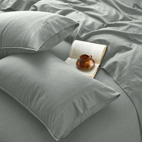 OnlySet Earl Gray linen queen flat sheet shows breathable texture for cool nights.