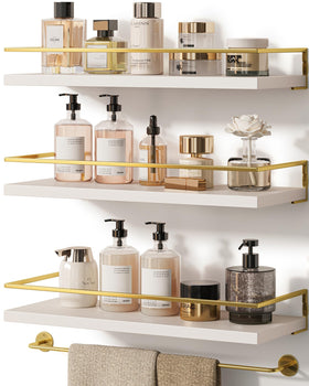 Onlysky bathroom floating shelves in white gold, 15.7 inch front view showing sturdy construction.