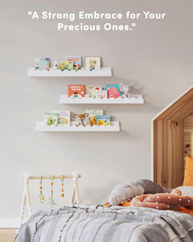 Onlysky display shelves showcase books and toys at a quick grab-and-go reach.