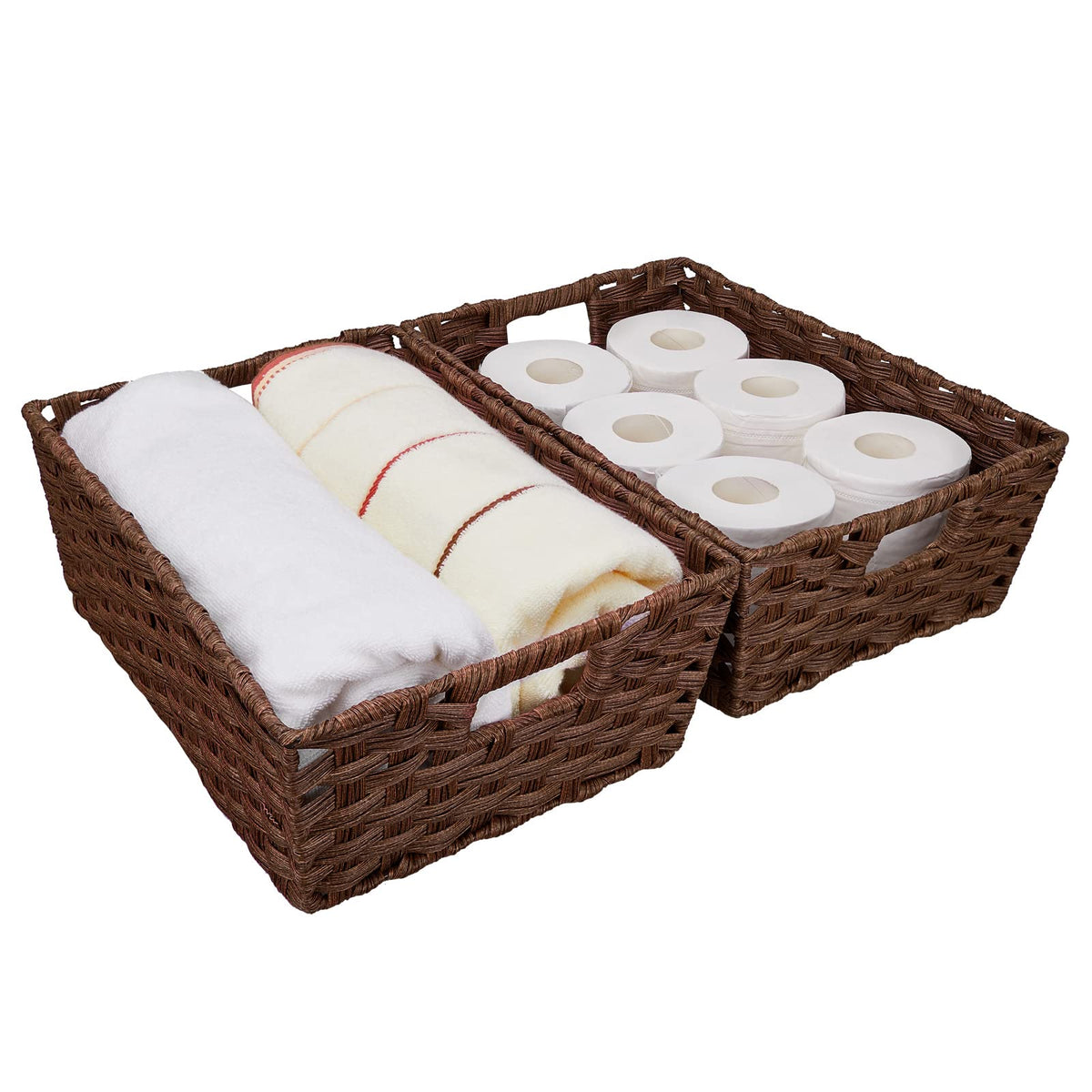 Onlytak brown woven storage basket close-up texture for durable organization.