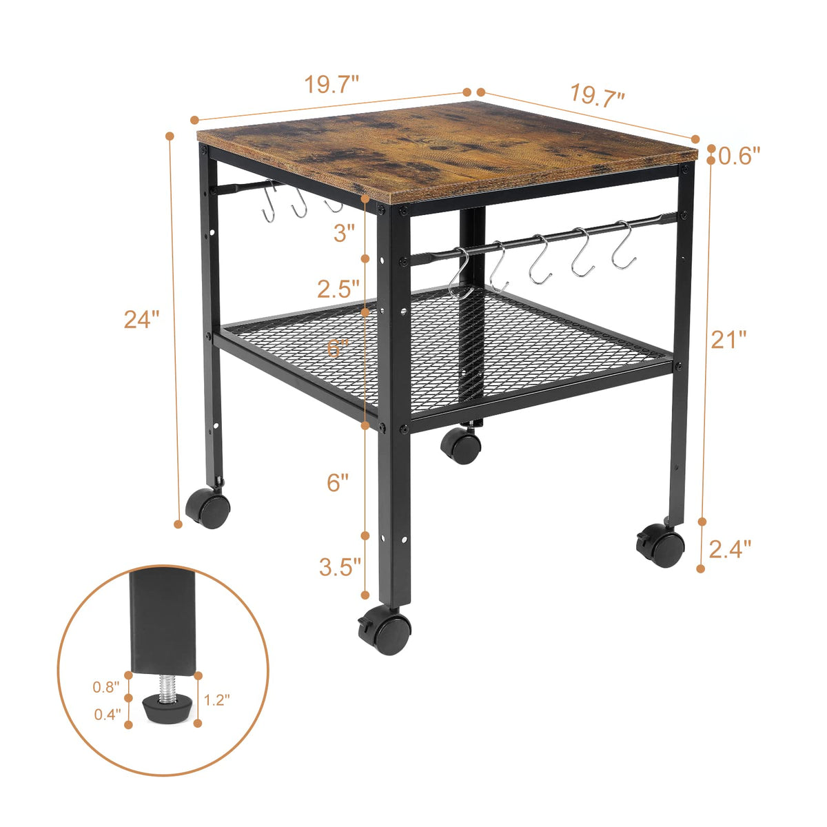 Onlytak Rustic End Table side view shows adjustable shelf heights