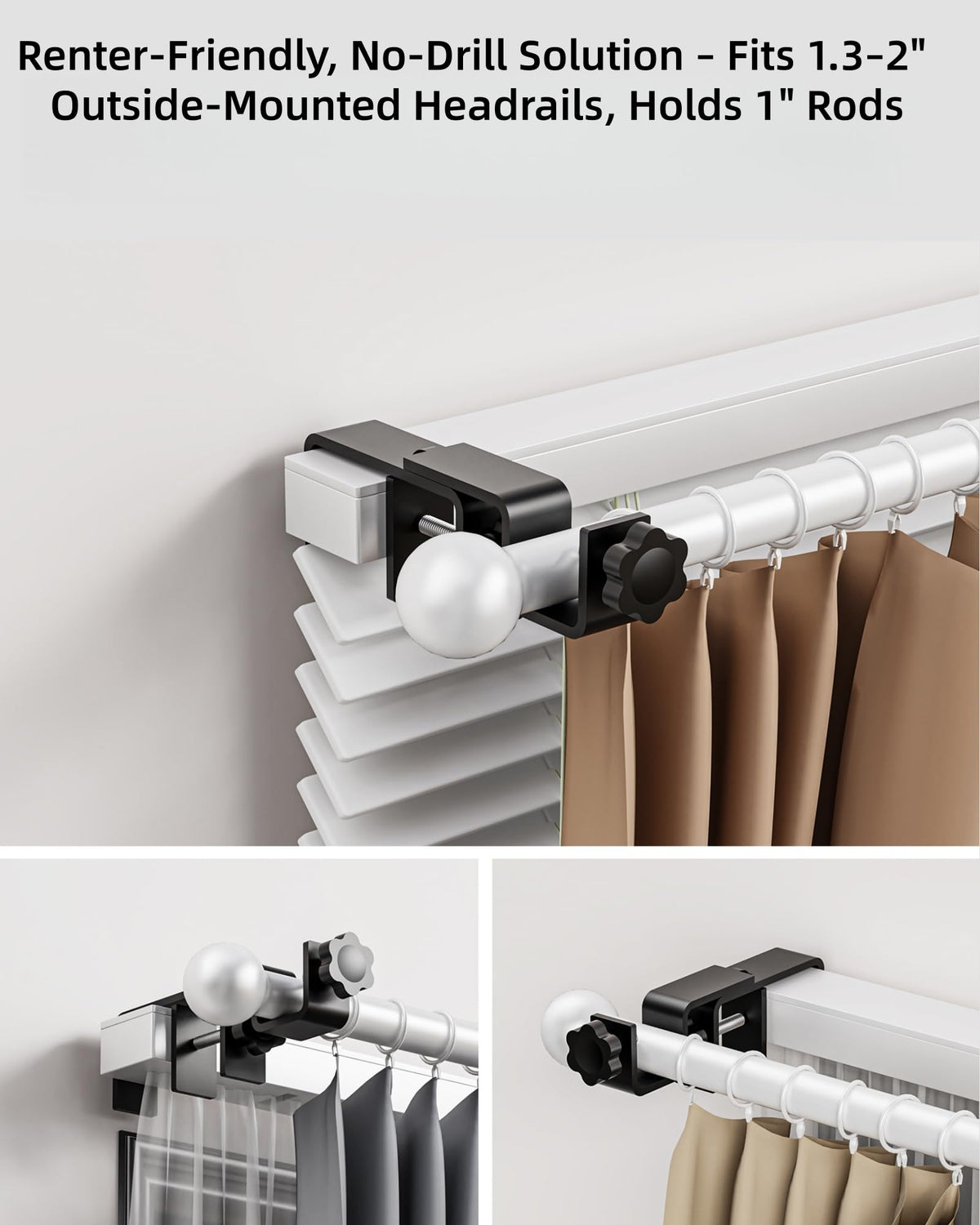 Onneka no-drill installation of outdoor-mounted blinds brackets.