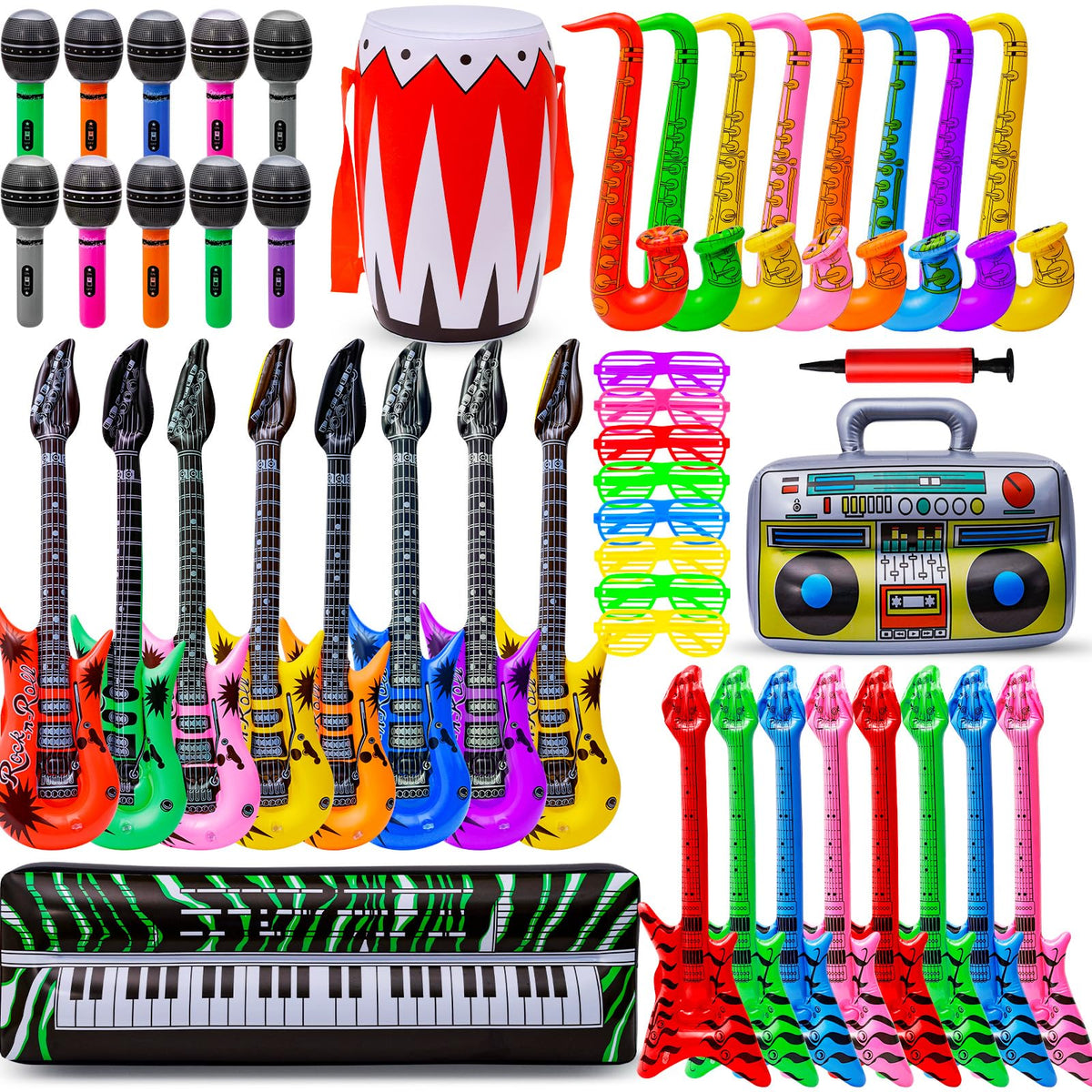 Onsucum inflatable guitars add retro vibe for 80s parties and photo booths.