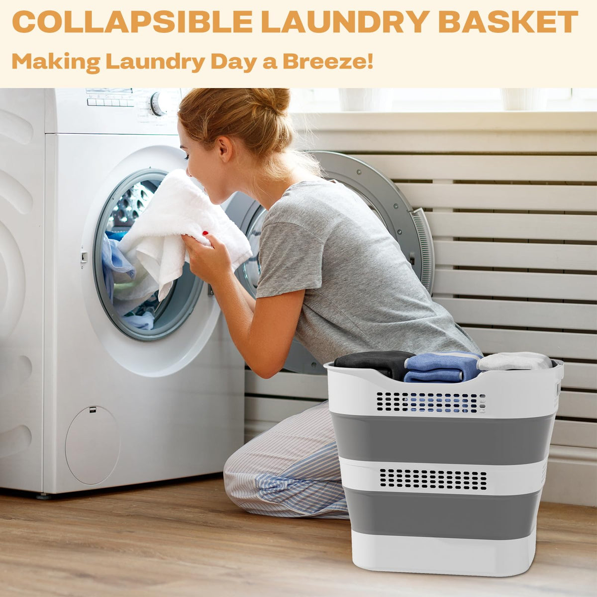OOAMBB 43L collapsible basket open full for a full load.
