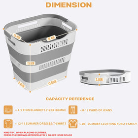 OOAMBB grey pop-up laundry basket demonstrates durable plastic for daily use.