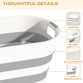 OOAMBB collapsible laundry basket in grey highlights space-saving design for small spaces.