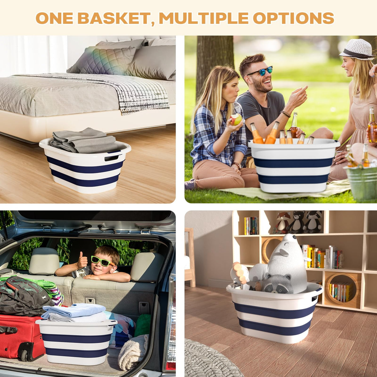 OOAMBB blue basket with dual grip handles for easy transport