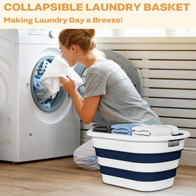 OOAMBB blue pop-up laundry hamper open for easy loading