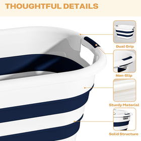 OOAMBB blue collapsible basket folded for compact closet storage