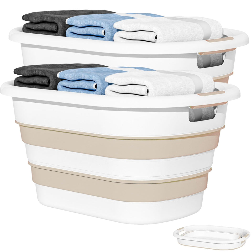 OOAMBB collapsible beige laundry basket two-pack for easy storage
